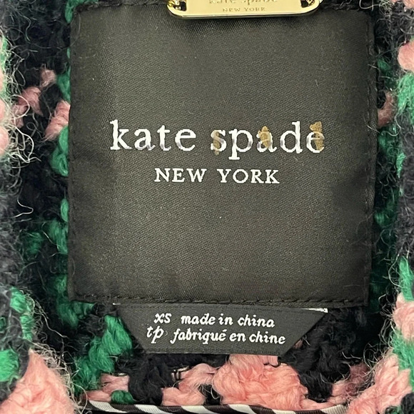 KATE SPADE NEW YORK Double-Breasted Houndstooth Wool Blend Peacoat Size XS - Picture 5 of 12